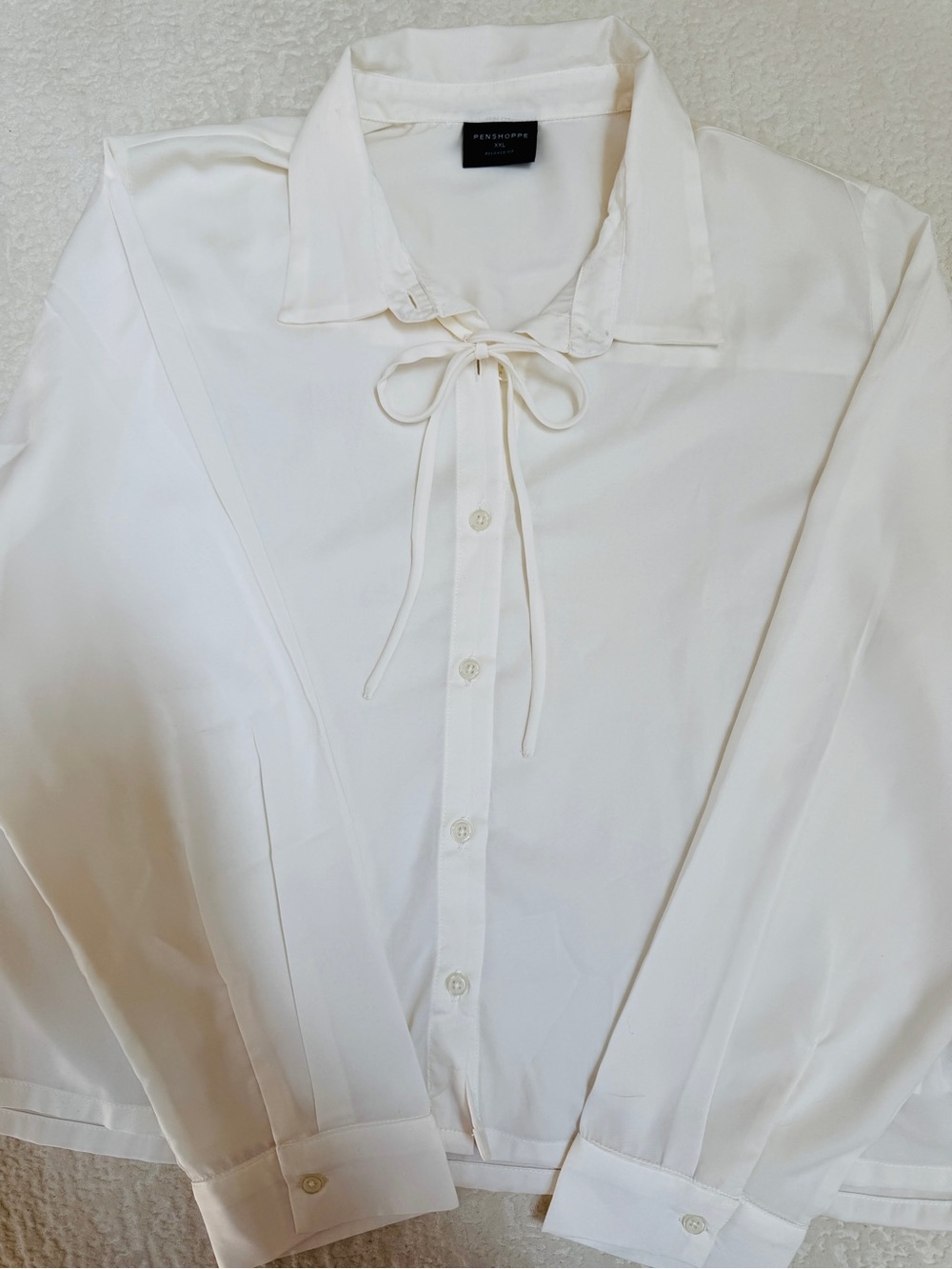 Pendleton Cream Tie-Neck Button-Down Blouse